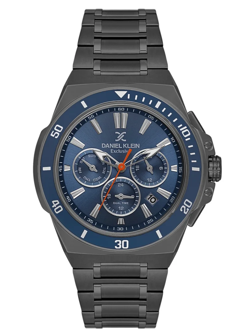 DANIEL KLEIN Men's Stainless Steel Black Alloy Case Analog Blue Round Sunray Dial Japanese Quartz Exclusive 50 Meters Water Resistant